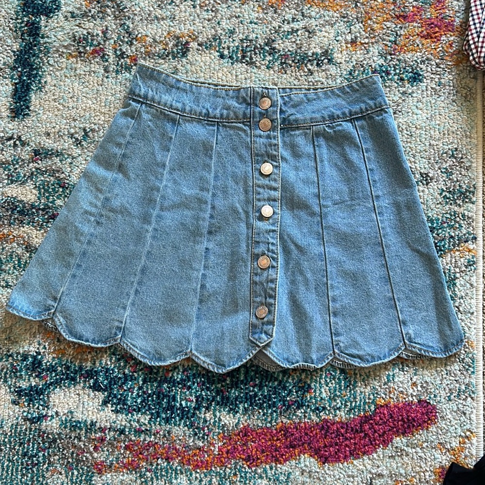Forever 21 size S high rise jean skirt with scalloped edge
